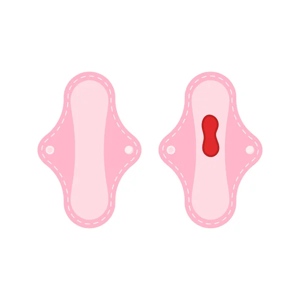 Mehrwegkissen mit Menstruationsblut und sauber isoliert auf weißem Hintergrund. — Stockvektor