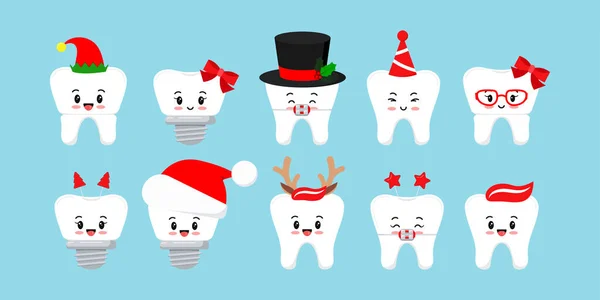 Dientes de Navidad icono dental de invierno conjunto aislado. — Vector de stock