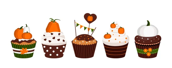 Cupcakes επιδόρπιο κολοκύθας που απομονώνονται σε λευκό φόντο. — Διανυσματικό Αρχείο