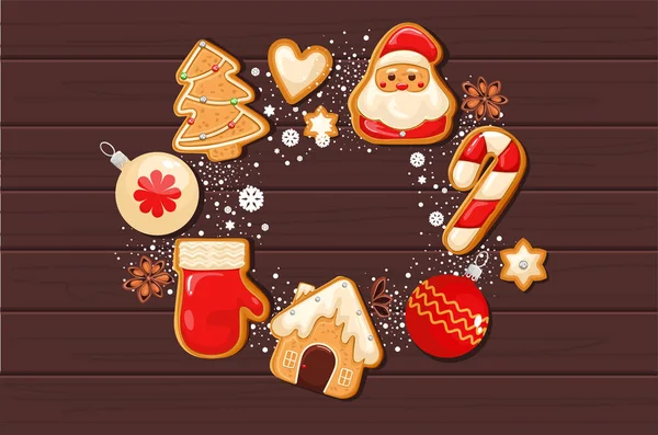 Weihnachten Lebkuchen Hintergrund Runder Form Für Den Einsatz Als Poster — Stockvektor