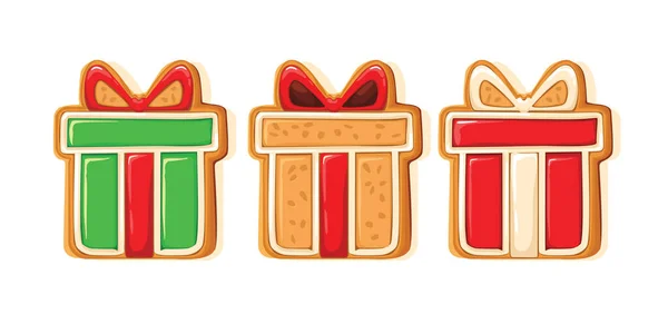Niedliche Lebkuchen Weihnachtsgeschenke Vereinzelt Auf Weißem Hintergrund Vektorillustration — Stockvektor