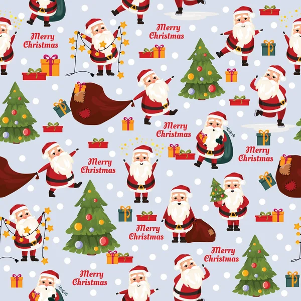 Feliz Navidad Patrón Sin Costuras Con Santa Claus Árbol Regalos — Vector de stock