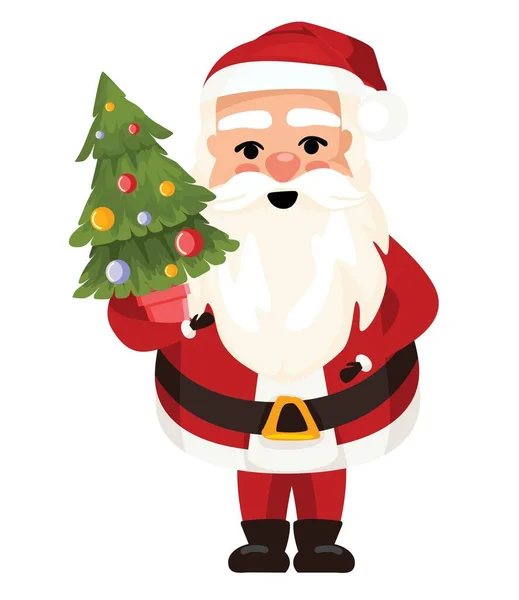 Χριστούγεννα Πρωτοχρονιά Στολισμένο Χριστουγεννιάτικο Δέντρο Άγιος Βασίλης Στολίζει Χριστουγεννιάτικο Δέντρο — Διανυσματικό Αρχείο