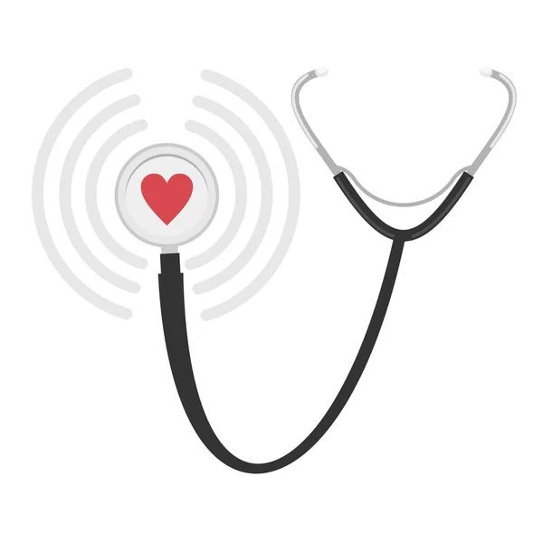 Stetoskop, doktor tıbbi araç. Atan bir kalbin dalgaları. — Stok Vektör