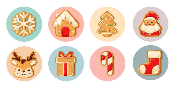 Ensemble Biscuits Pain Épice Mignons Pour Noël Pâtisseries Noël Des — Image vectorielle