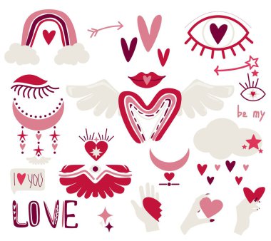 Set of elements in boho style for valentine's day.  clipart