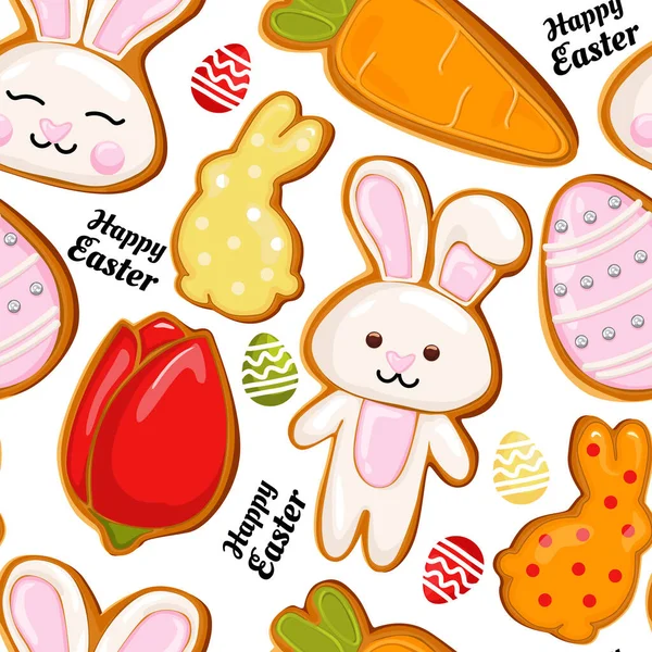 Ikona perníku, velikonoční prázdniny, barevná vejce, mrkev a králíček. Velikonoce vektorů — Stockový vektor
