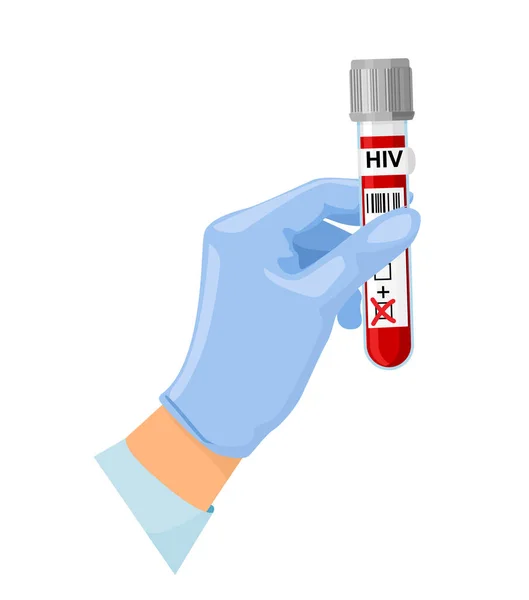 Mano con un tubo de prueba de análisis de sangre para el SIDA, VIH. Día Mundial del SIDA 1 de diciembre, análisis de sangre. Vector — Archivo Imágenes Vectoriales