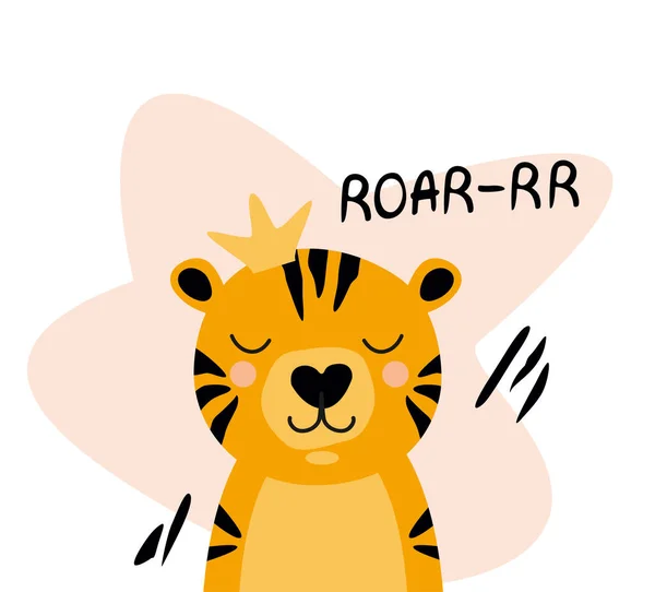 Roztomilý tygr v plochém stylu, na trička, plakáty a potisky pro děti. Vektor — Stockový vektor