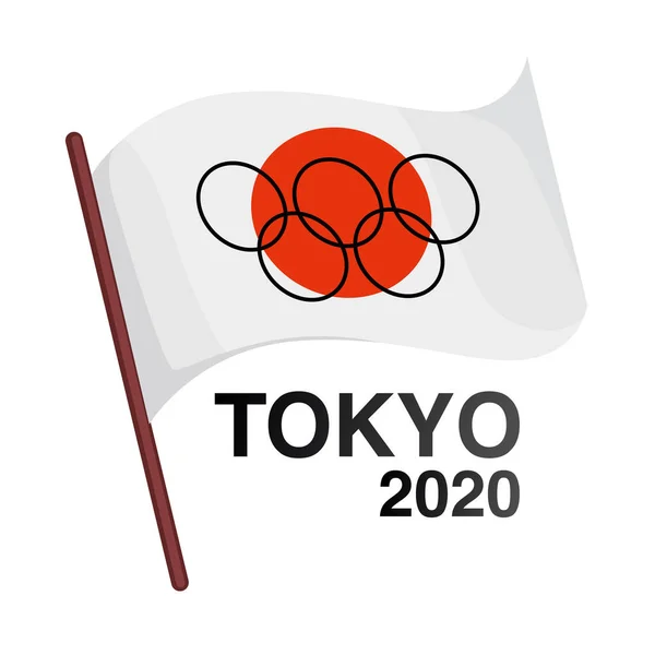 Japán zászló, Tokió 2021 nyári sport olimpiai játékok 2020. Többszínű gyűrűk és japán szimbólum. — Stock Vector