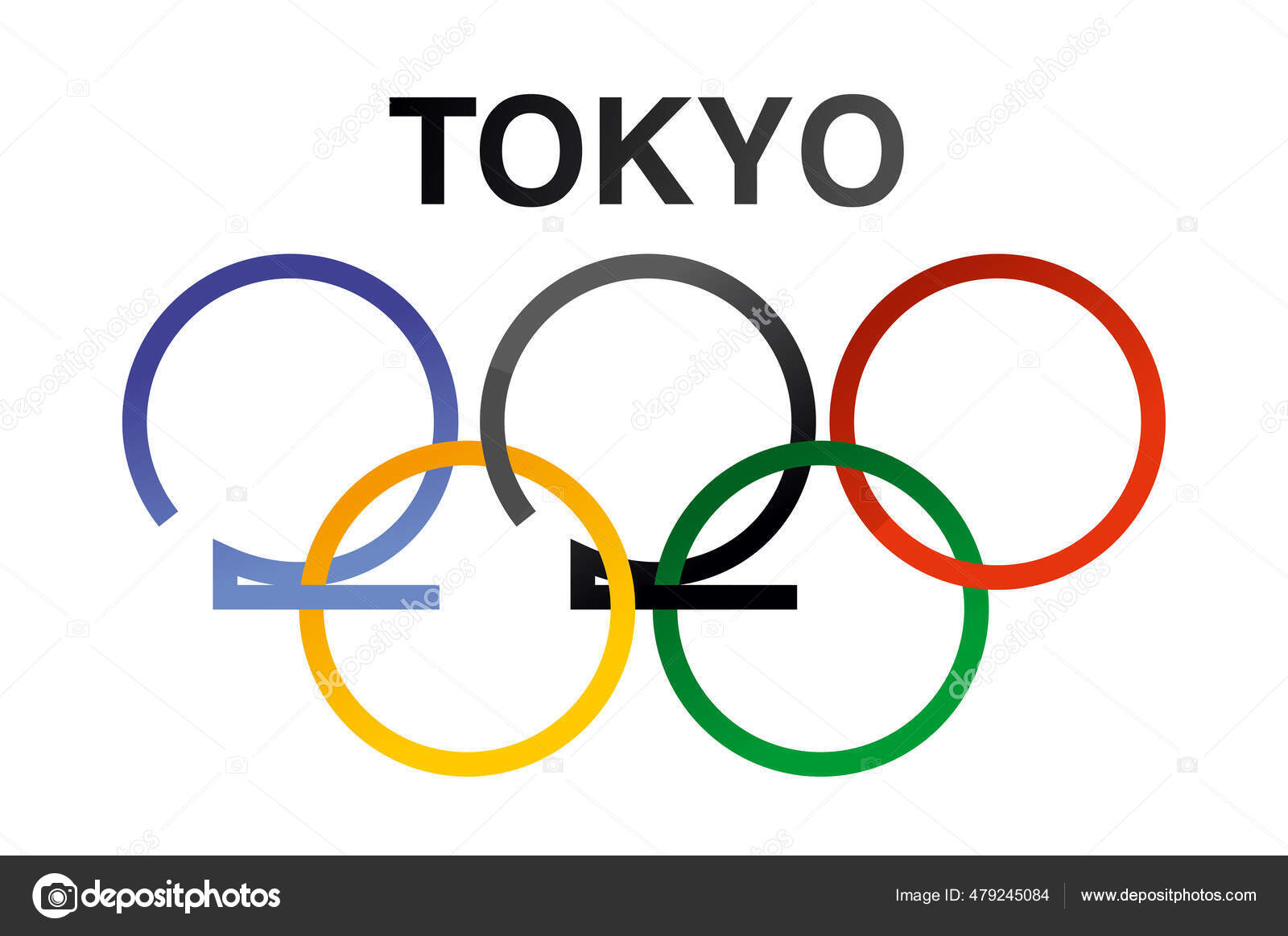 March 19, 2020, Tokyo, Japan: Japanese National Flag over the Olympic Rings  symbol is seen at