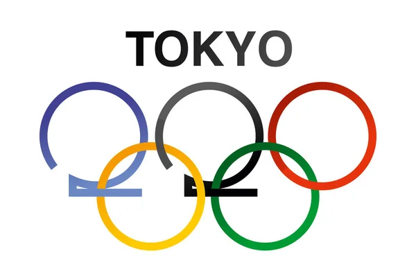 Japan, Summer Sports Olympic Games 2020 Tokyo. Multicolored rings and the symbol of Japan. — Stock Vector