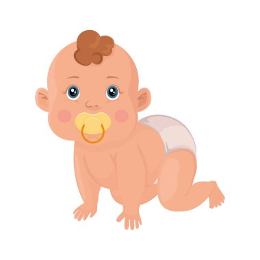 Sevimli bebek emekliyor, 6 aylık, çocuksu bir illüstrasyon. Vektör