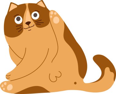 Tatlı zencefilli çizgi film kedisi yan tarafını kaşıyor, rahat bir şekilde oturuyor. Hayvan tasarımları, mizah ve hayvan temalı projeler için mükemmel..