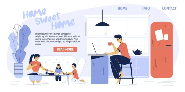 Atividade familiar feliz em casa design de landing page —  Vetores de Stock