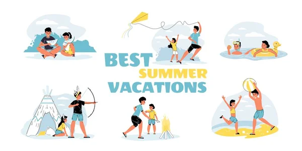 Nejlepší letní dovolená pro děti rodina scéna set — Stockový vektor