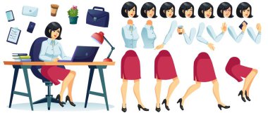 İş kadını ofis çalışanı yaratma animasyonu seti