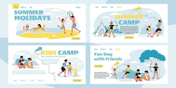 Pasatiempo de vacaciones de verano en el campamento landing page set — Vector de stock