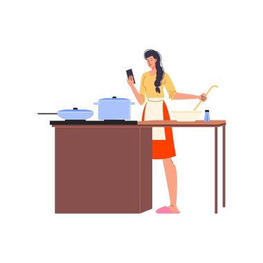 İnternette düz çizgi film karakteri sörfü, vektör illüstrasyon kavramı