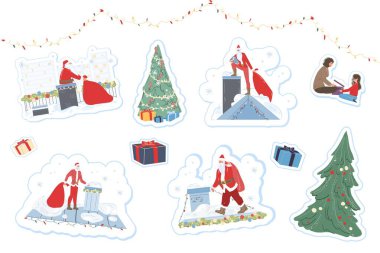 Düz çizgi film karakterleri Mutlu Noeller vektör illüstrasyon konsepti