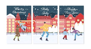 Düz çizgi film karakterleri Mutlu Noeller vektör illüstrasyon konsepti