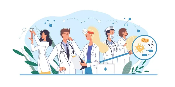 Flat cartoon character doctors set vector illustration concept — Stock Vector