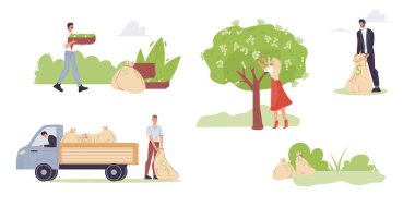 Düz çizgi film karakterleri kâr ediyor, finansal vektör illüstrasyon kavramı