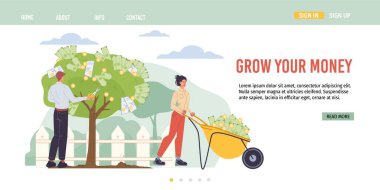 Düz çizgi film karakterleri kâr ediyor, finansal vektör illüstrasyon kavramı