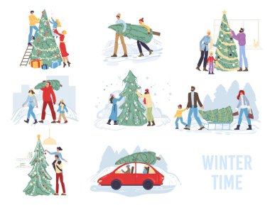 Düz çizgi film karakterleri Mutlu Noeller vektör illüstrasyon konsepti