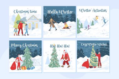 Düz çizgi film karakterleri Mutlu Noeller vektör illüstrasyon konsepti