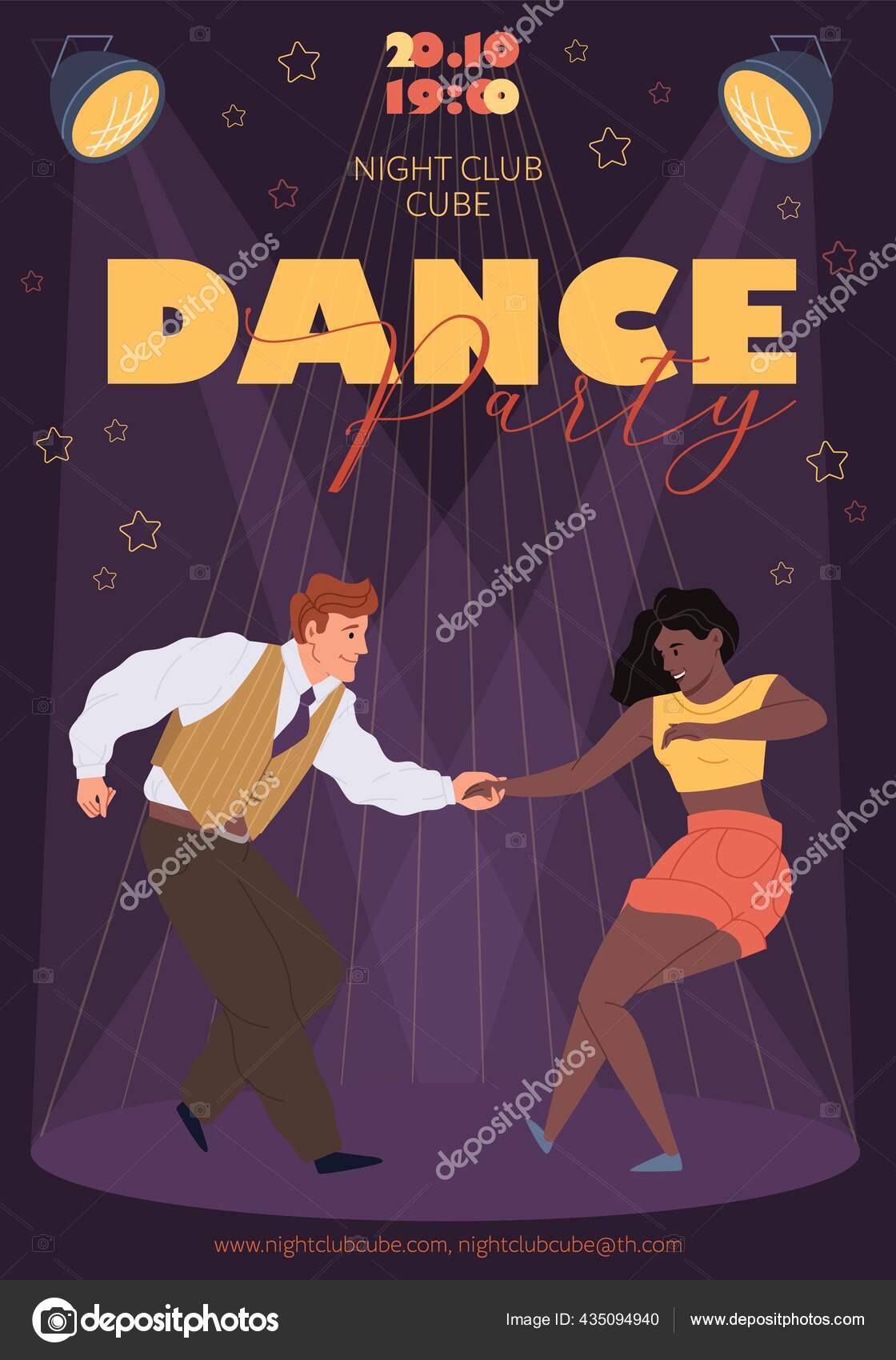 Cartoon flache Charaktere tanzen Nachtclub Flyer, Vektorillustration
