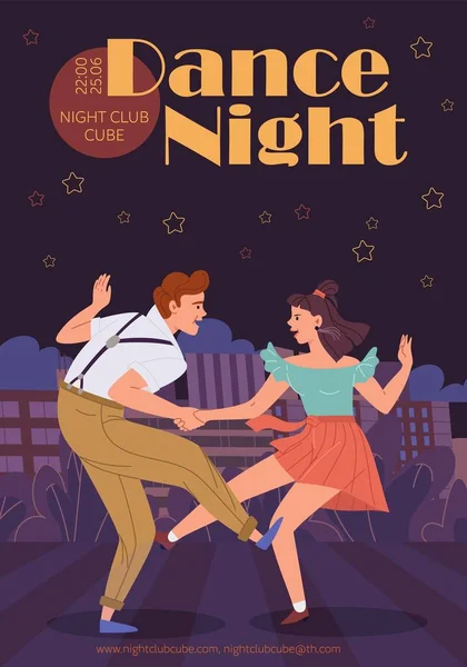 Cartoon flat characters dancing night club flyer, vector illustration — Image vectorielle