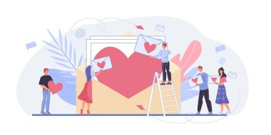 Düz çizgi film karakterleri, online randevu aşk sohbeti, SMS mesajları, Sevgililer Günü tebrik kartı temsili konsepti