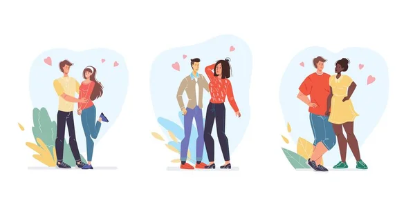 ( 영어 ) Flat cartoon characters couples set, Valentine Day greeting cards vector 삽화 개념 — 스톡 벡터