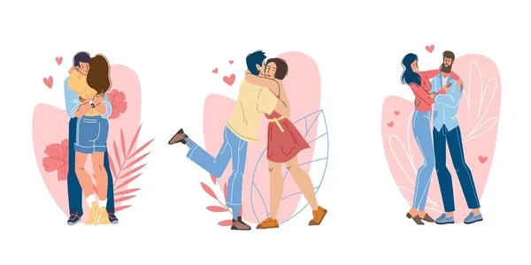 ( 영어 ) Flat cartoon characters couples set, Valentine Day greeting cards vector 삽화 개념 — 스톡 벡터