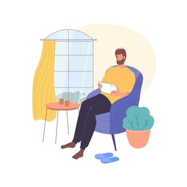 İnternette düz çizgi film karakteri sörfü, vektör illüstrasyon kavramı