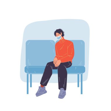 Düz çizgi film karakteri hastası, koronavirüs sosyal ad illüstrasyon konsepti