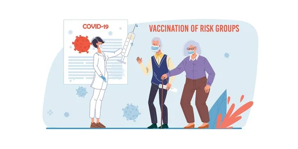 Flat cartoon characters patients,vaccination,coronavirus prevention vector illustration concept — Stock Vector