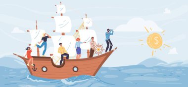 Düz çizgi film karakterleri uzaklık kümesi vektör illüstrasyon kavramına bakar