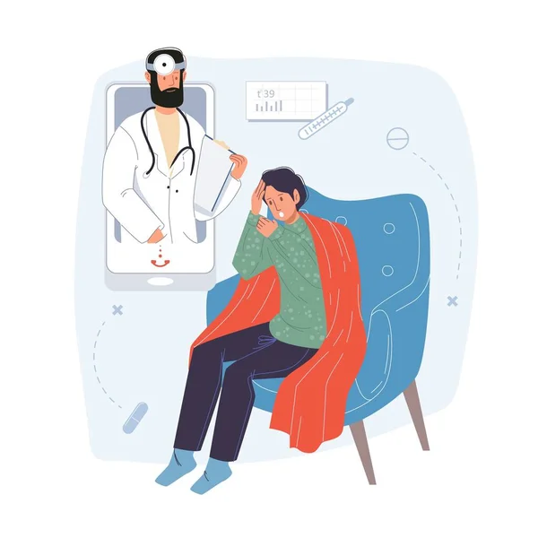 ผู้ป่วยการ์ตูนแบนและตัวละครแพทย์, แนวคิดการวาดภาพเวกเตอร์ทางไกลออนไลน์ — ภาพเวกเตอร์สต็อก