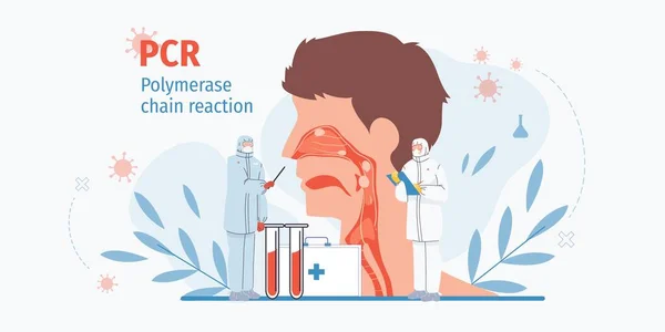 Ploché kreslené postavičky lékaře při práci, PCR test koronavirus vektorové ilustrace koncept — Stockový vektor