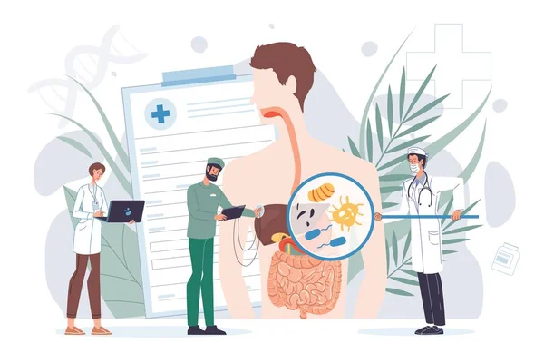 Flat cartoon doctor characters at work vector illustration concept — Stock Vector