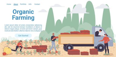 Düz çizgi film karakterleri hasat, vektör iniş sayfası konsepti