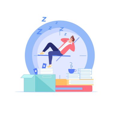 Düz çizgi film çalışanı karakterleri iş vektörü illüstrasyon kavramında gecikme