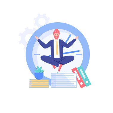 Düz çizgi film karakteri başarılı mutlu çalışan, vektör illüstrasyon konsepti