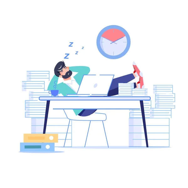 Desenhos animados plano empregado personagens procrastinação no trabalho vetor ilustração conceito —  Vetores de Stock