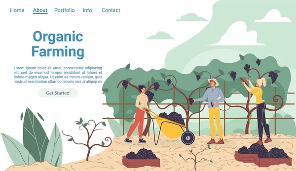 Düz çizgi film karakterleri hasat, vektör iniş sayfası konsepti