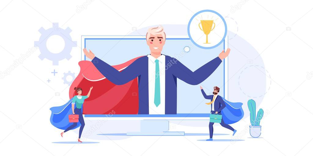 Flat cartoon office character successful happy employee,vector illustration concept