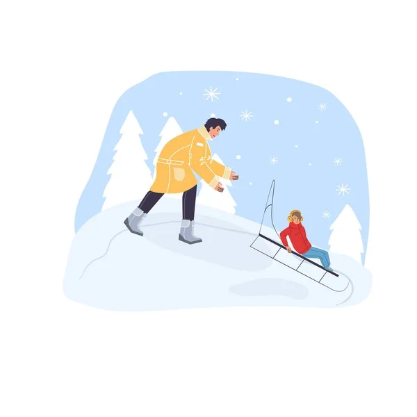 Platte stripfiguren in het winterseizoen vector illustratie concept — Stockvector