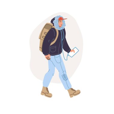 Kış mevsimi vektör illüstrasyonunda düz çizgi film karakteri